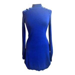 Vtg 90s Bodycon Mock Neck Ruched Button Sleeves Sweater Mini Dress‎ Small Glam
